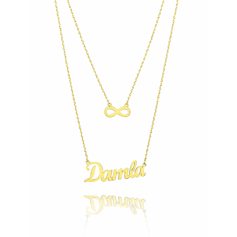 Altın İki Sıra Sonsuzluk ve İsim Kolye