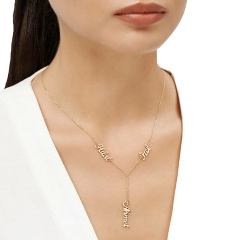 Altın Üçlü İsim Kolye