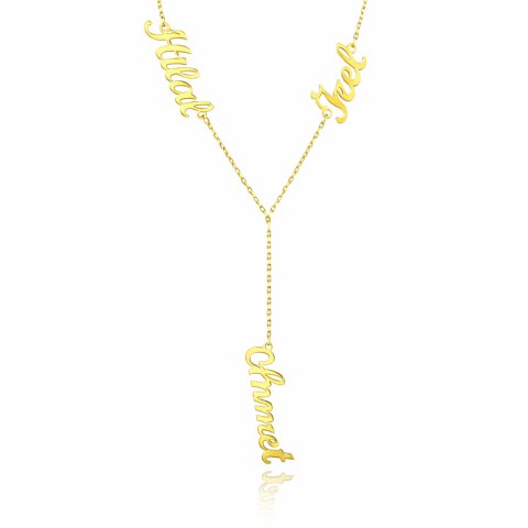 Altın Üçlü İsim Kolye