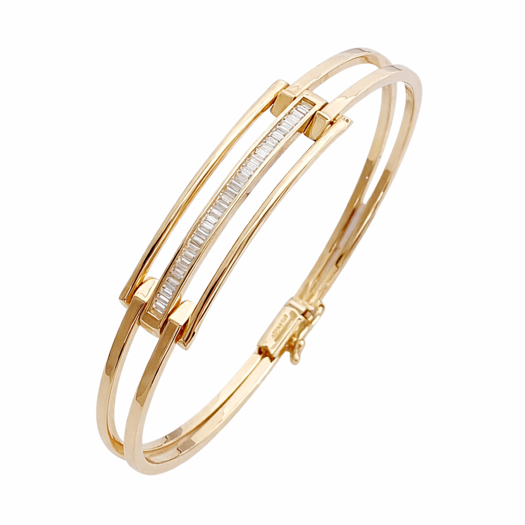 Baget Sıralı Taşlı Altın Üçlü Kaburga Bilezik