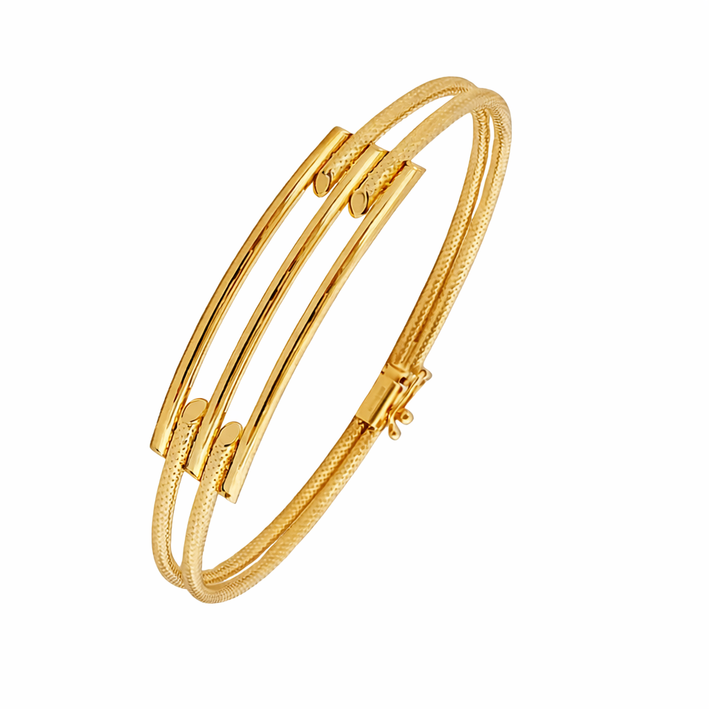 Üç Kollu Kaburga Desenli Sarı Altın Kelepçe Bilezik