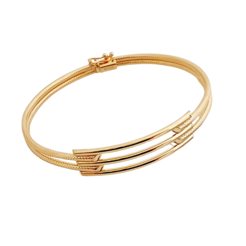 Üç Kollu Kaburga Desenli Sarı Altın Kelepçe Bilezik