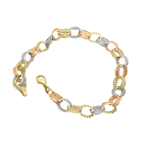 Telkarili Üç Renk Altın Bileklik