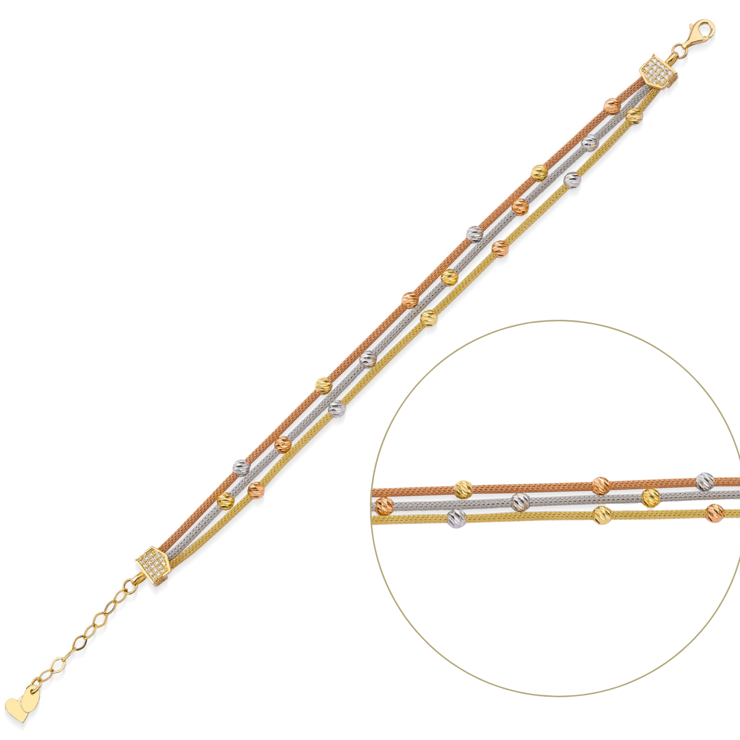 Altın Üç Sıra Örme Dorikalı Taşlı Bileklik