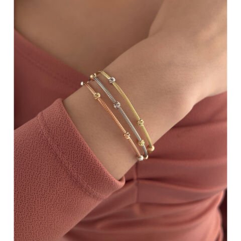 Altın Üç Sıra Örme Dorikalı Taşlı Bileklik