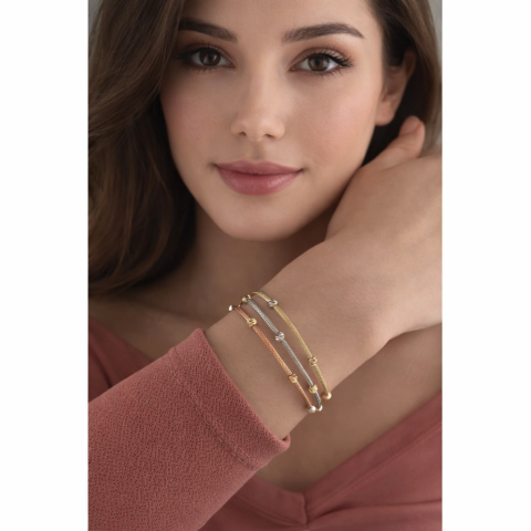 Örgülü Üç Sıra Üç Renk Dorika Altın Bileklik