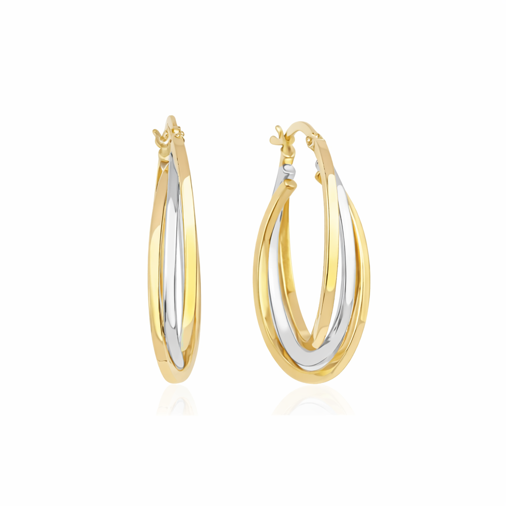 Çift Renk Altın Oval Küpe