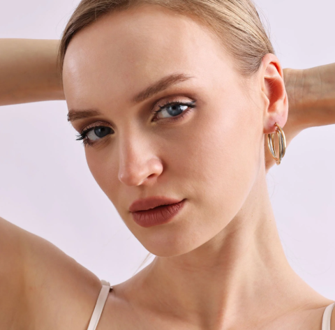 Çift Renk Altın Oval Küpe