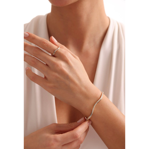 Dalga Model Beyaz Sedef Mineli Bilezik