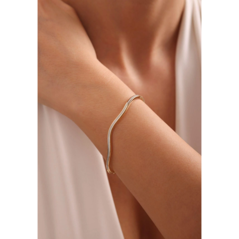 Dalga Model Beyaz Sedef Mineli Bilezik