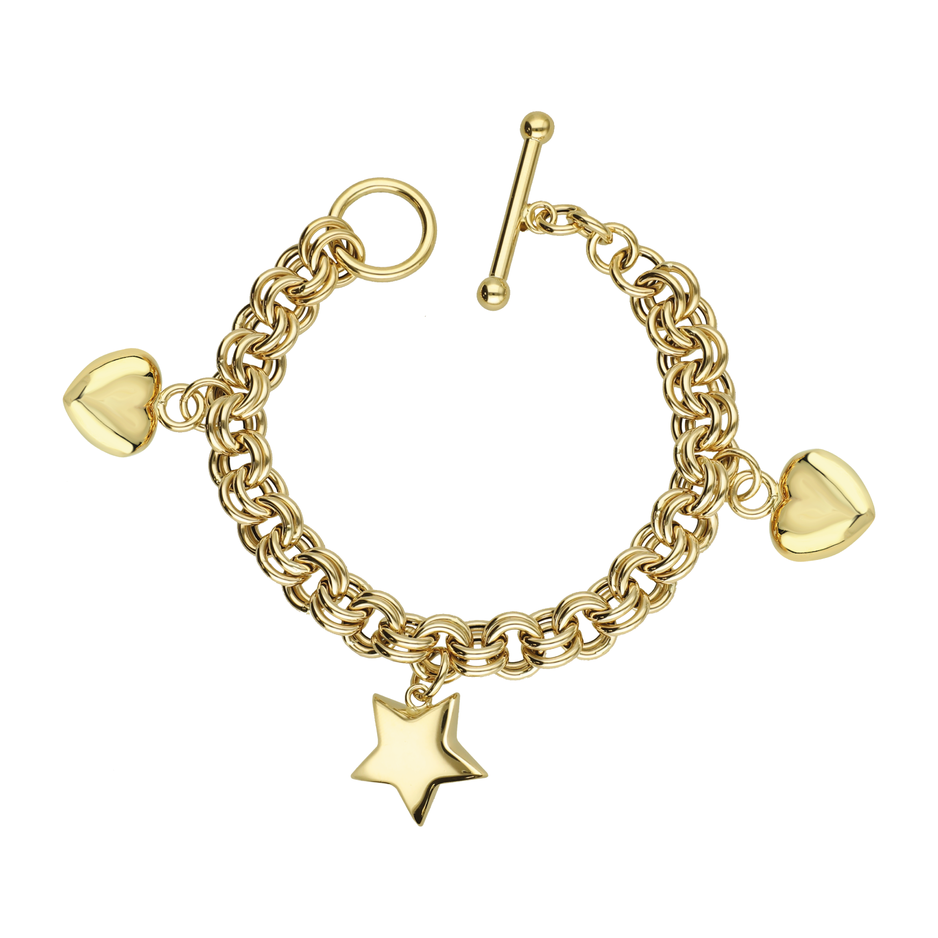 Altın Kalp ve Yıldız Figürlü Sevgi Bileklik