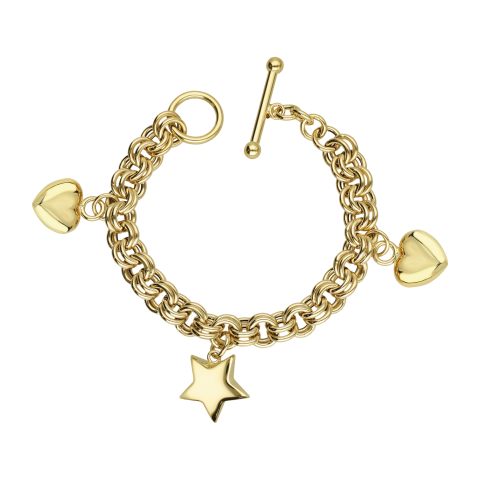 Altın Kalp ve Yıldız Figürlü Sevgi Bileklik