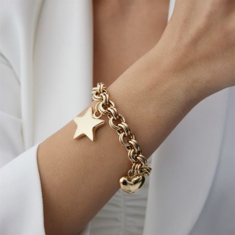 Altın Kalp ve Yıldız Figürlü Sevgi Bileklik