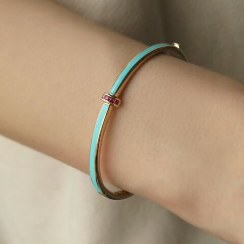 Turkuaz Mineli Minima Kelepçe Bilezik