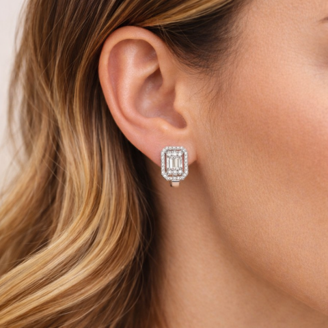 Beyaz Altın Klasik Baget Küpe