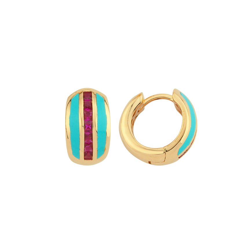 Turkuaz Mineli Eterna Altın Küpe