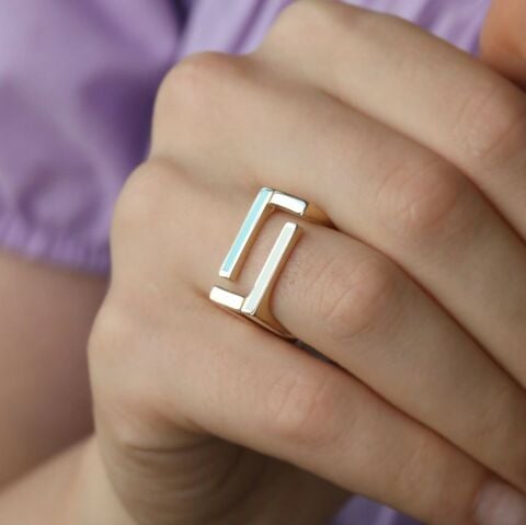 Altın Turkuaz-Beyaz Mineli Minima Yüzük