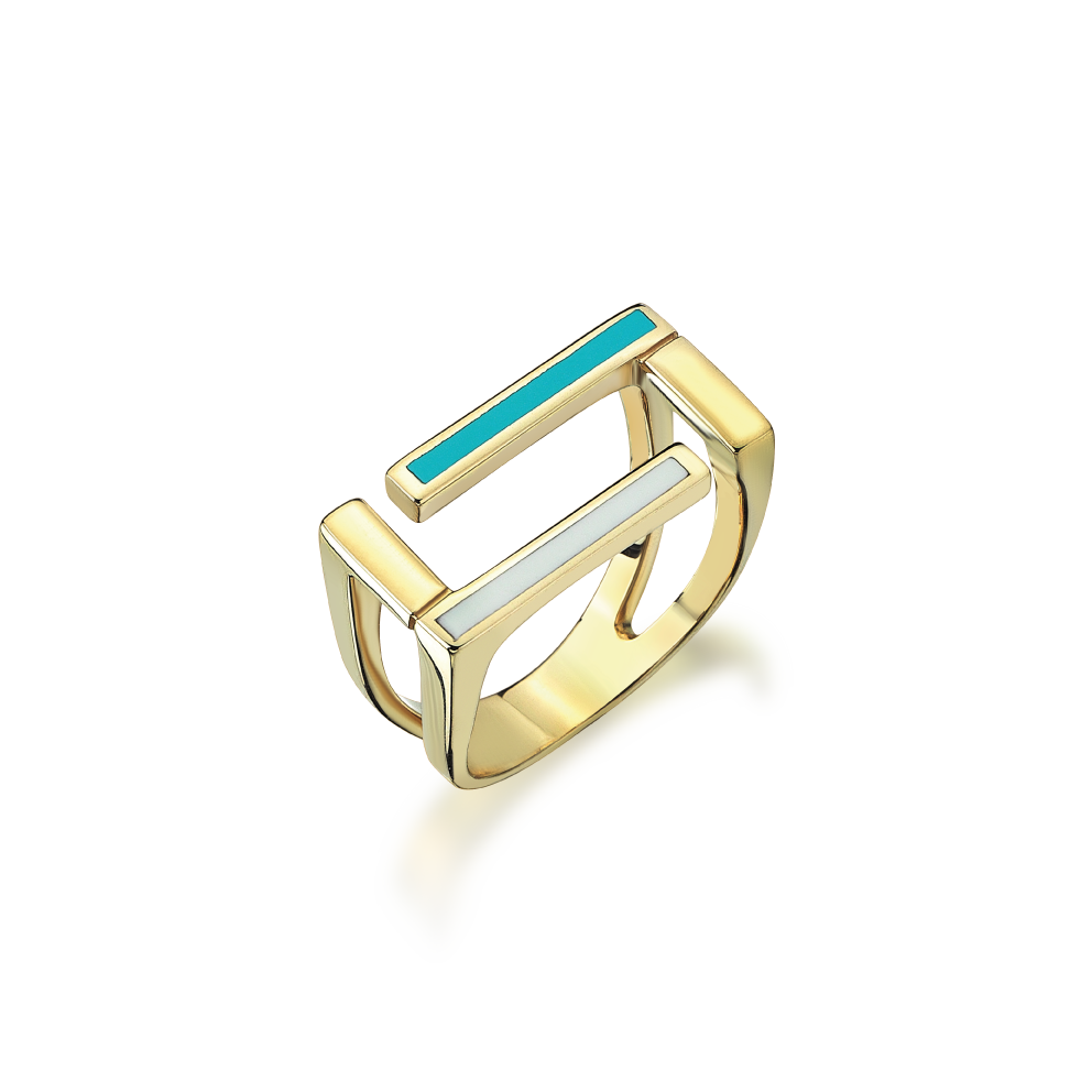 Altın Turkuaz-Beyaz Mineli Minima Yüzük