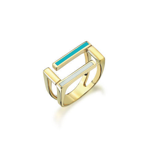 Altın Turkuaz-Beyaz Mineli Minima Yüzük