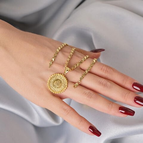 22 Ayar Çeyrek Altın Uç 14 Ayar Altın Pullu Halep Zincir Kolye