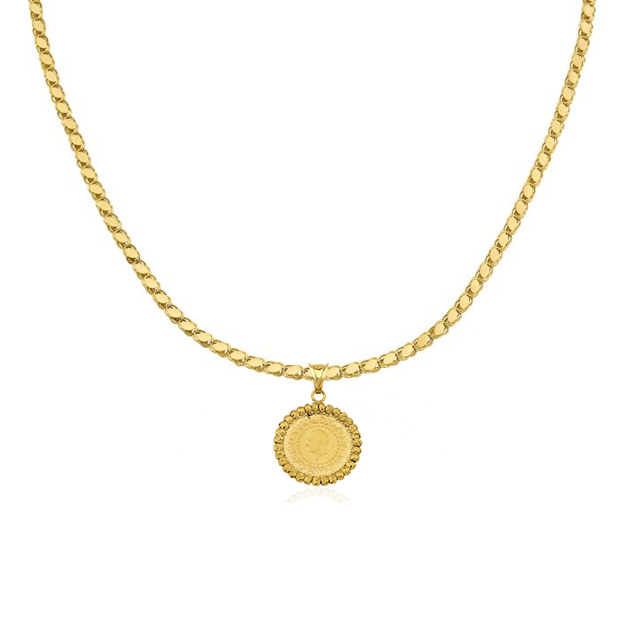 22 Ayar Çeyrek Altın Uç 14 Ayar Altın Pullu Halep Zincir Kolye