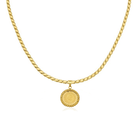 22 Ayar Çeyrek Altın Uç 14 Ayar Altın Pullu Halep Zincir Kolye