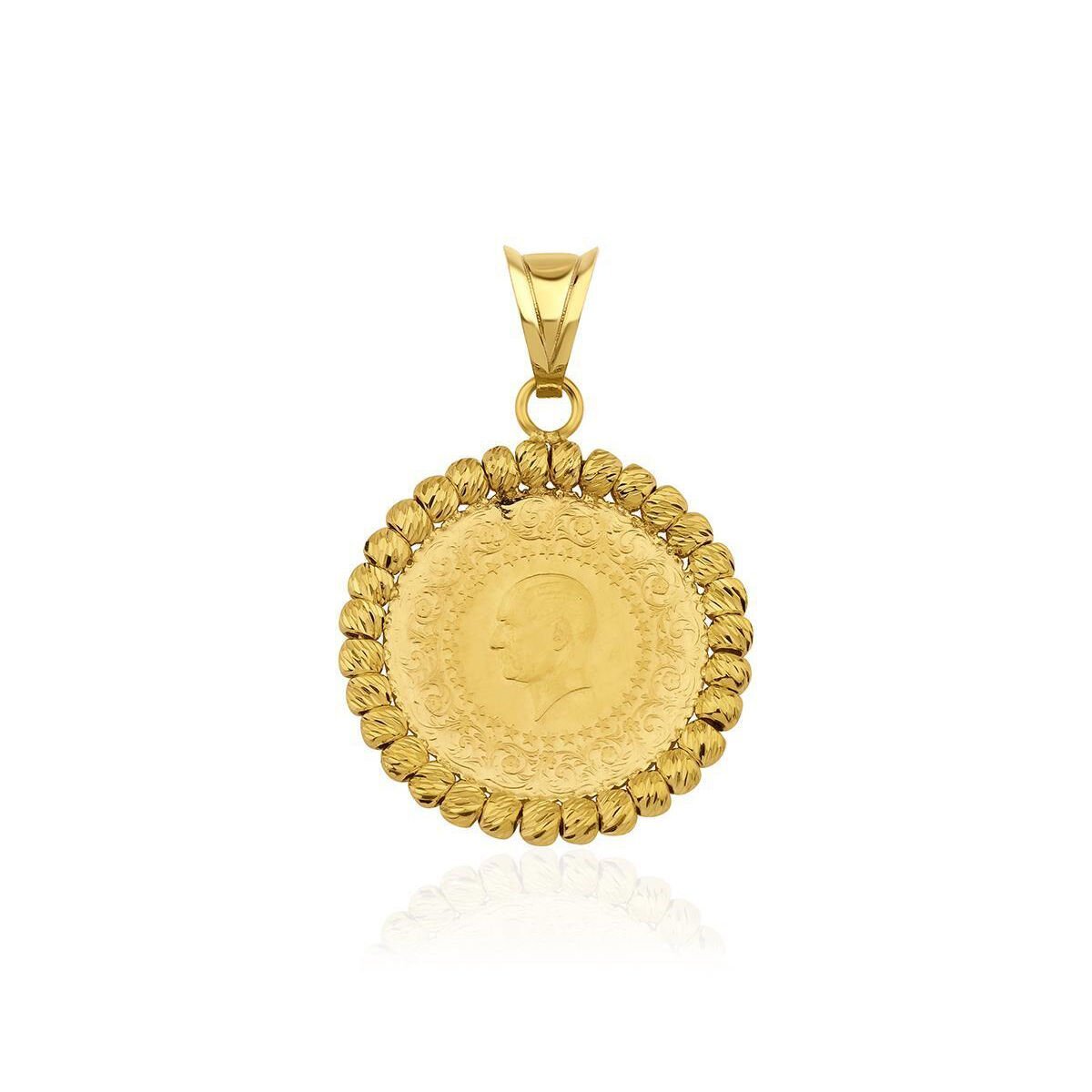 Altın Dorika Top Detaylı Çeyrek Altınlı Kolye Ucu