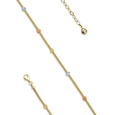 Zarif İtalyan Örme Üç Renk Dorika Altın Bileklik