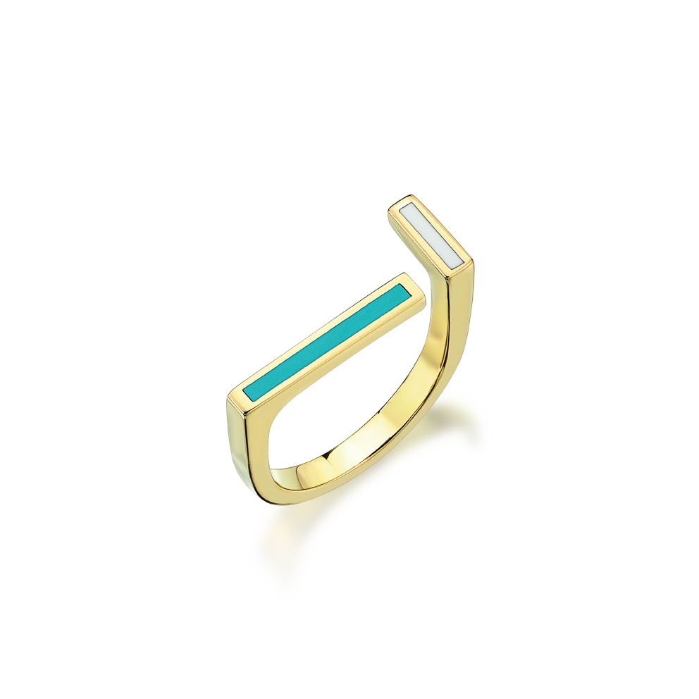 Altın Turkuaz-Beyaz Mineli Yüzük