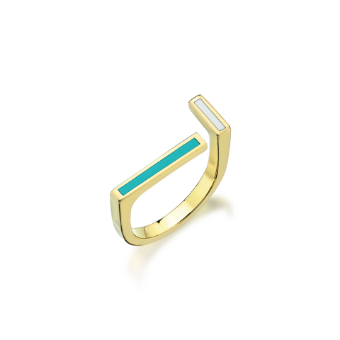 Altın Turkuaz-Beyaz Mineli Yüzük