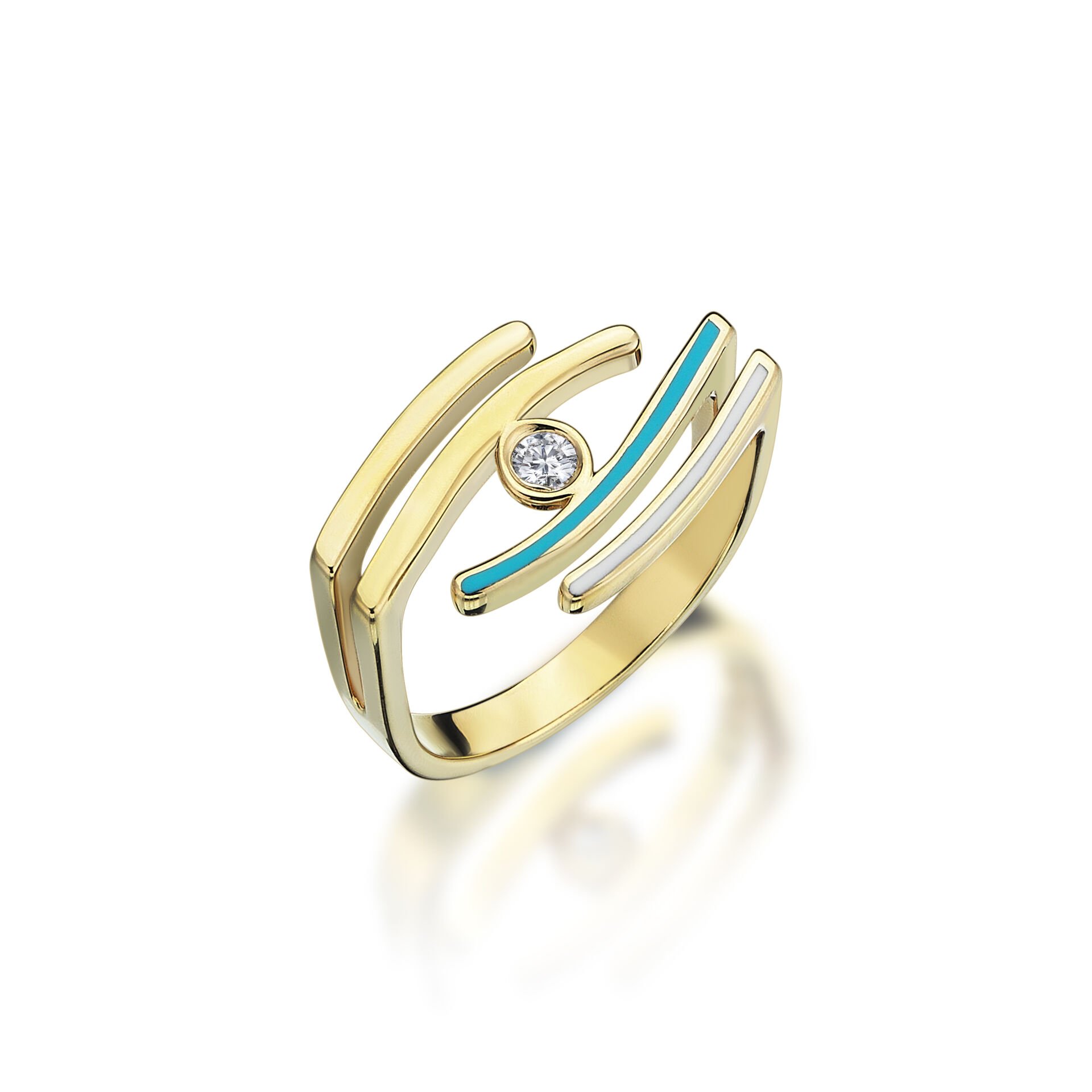 Altın Turkuaz-Beyaz Mineli Taşlı Minima Yüzük