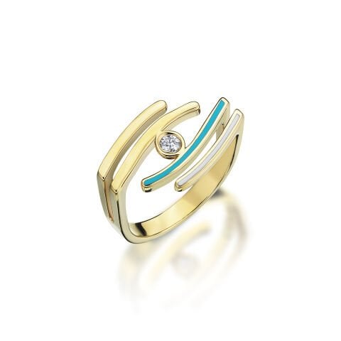 Altın Turkuaz-Beyaz Mineli Taşlı Minima Yüzük