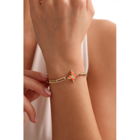 Turuncu Mineli Lotus Altın Bileklik