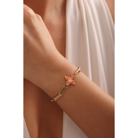 Turuncu Mineli Lotus Altın Bileklik