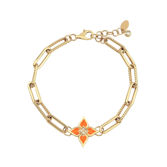 Turuncu Mineli Lotus Altın Bileklik