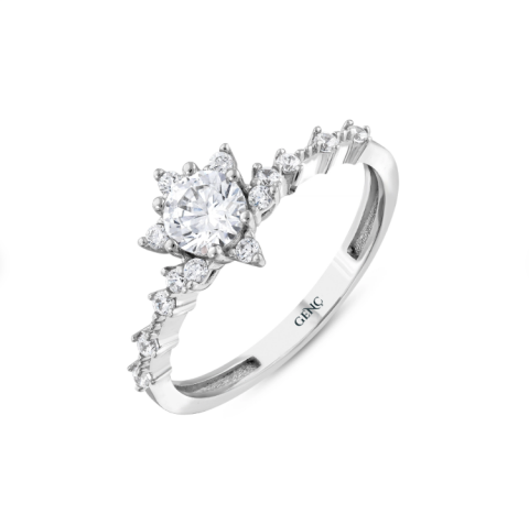 Lotus Taşlı Tektaş Altın Yüzük