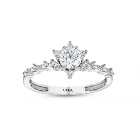 Lotus Taşlı Tektaş Altın Yüzük