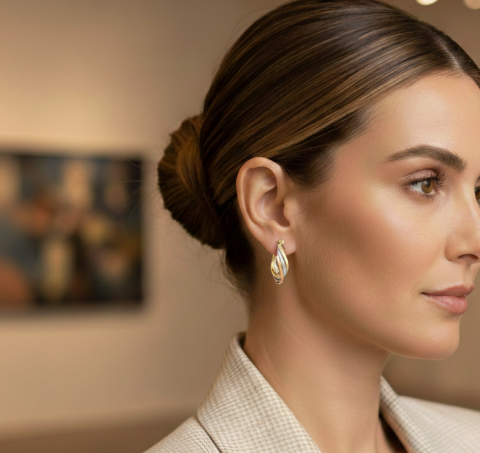 Altın Üç Renk Tria Küpe