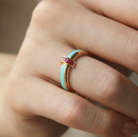 Turkuaz Mineli Minima Yüzük