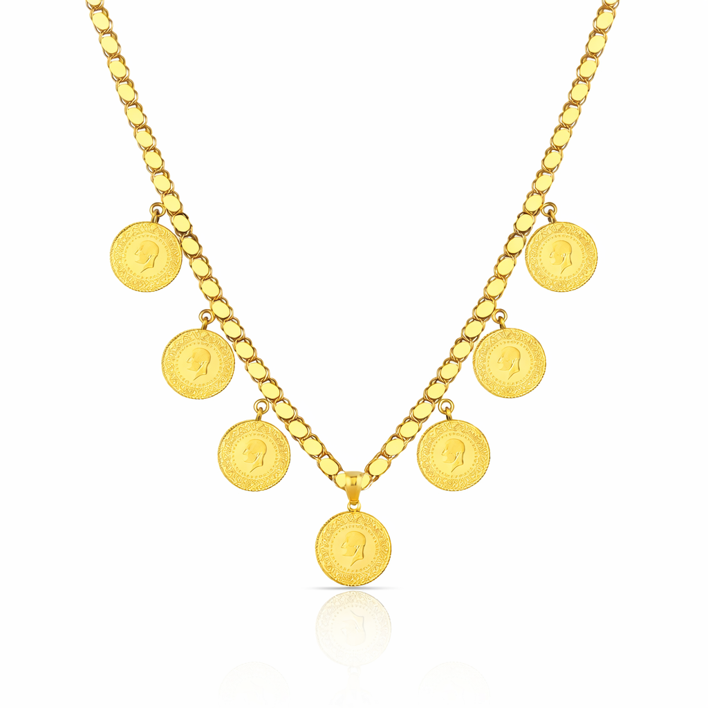 22 Ayar Yedili Çeyrek Altın Pullu Zincir