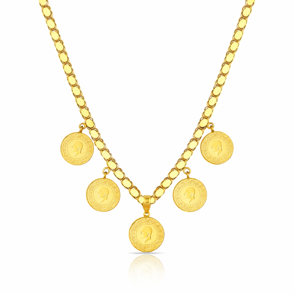 22 Ayar Beşli Çeyrek Altınlı Pullu Zincir