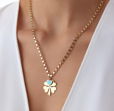 Fortuna Sarı Altın Mineli Kalpli Kolye