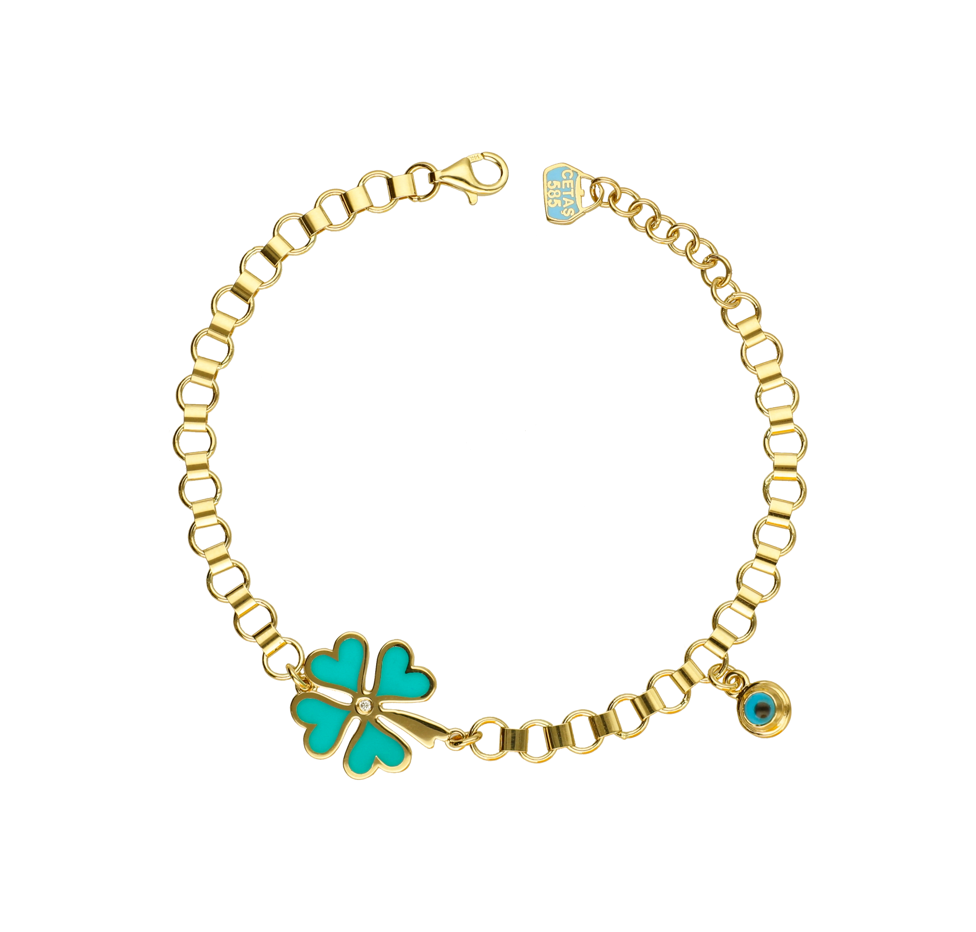 Altın Turkuaz Mineli Fortuna Yonca Bileklik