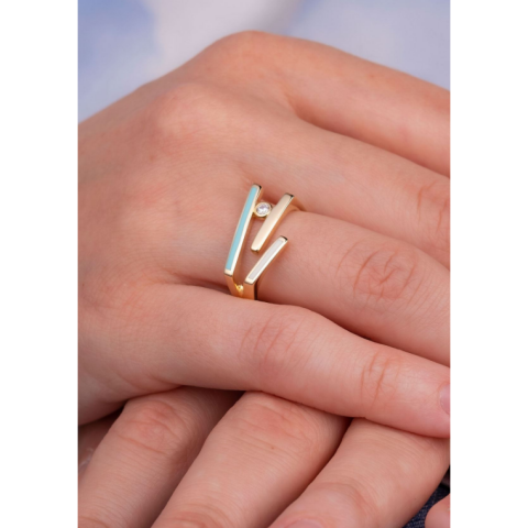 Altın Turkuaz-Beyaz Mineli Yüzük