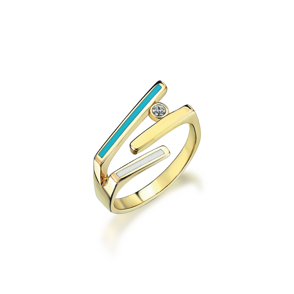 Altın Turkuaz-Beyaz Mineli Yüzük