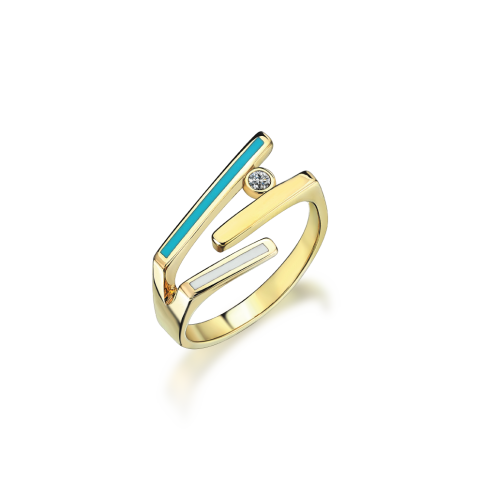 Altın Turkuaz-Beyaz Mineli Yüzük