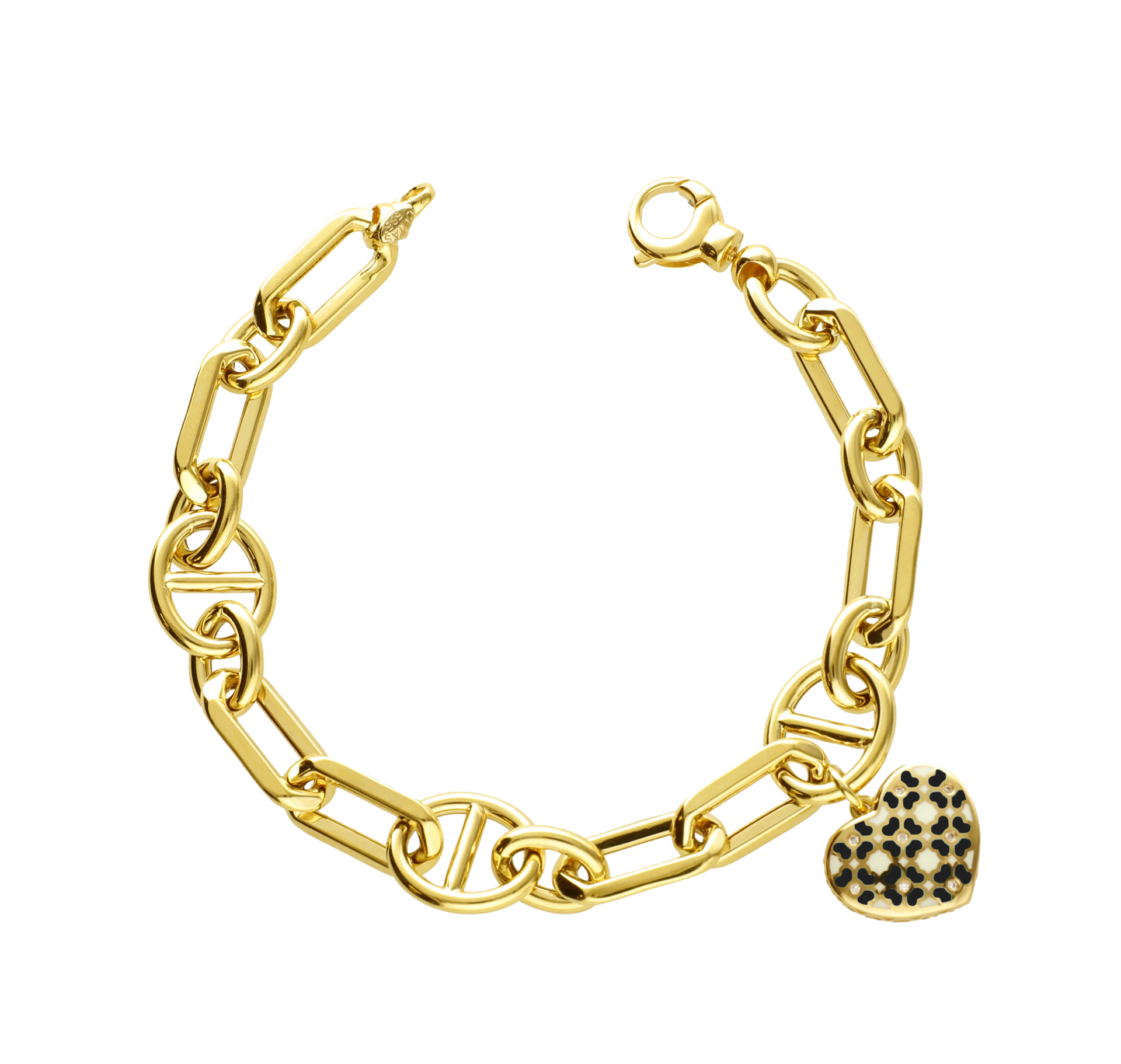 Altın Siyah Mineli Kalpli Eterna Bileklik