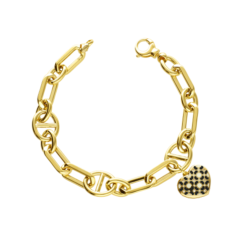Altın Siyah Mineli Kalpli Eterna Bileklik