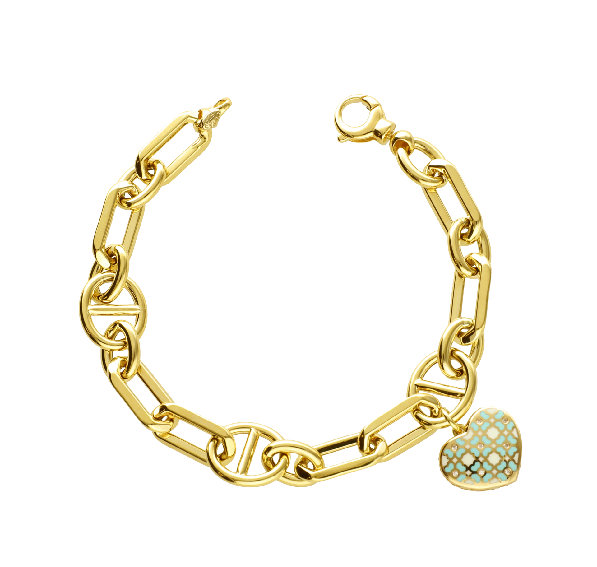 Altın Turkuaz Mineli Kalpli Eterna Bileklik