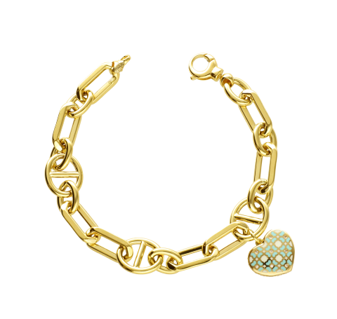 Altın Turkuaz Mineli Kalpli Eterna Bileklik